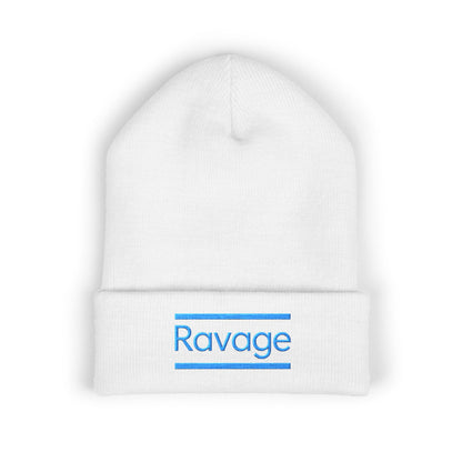 Ravage Embroidered Cuffed Beanie | Light Blue Logo Knit Hat