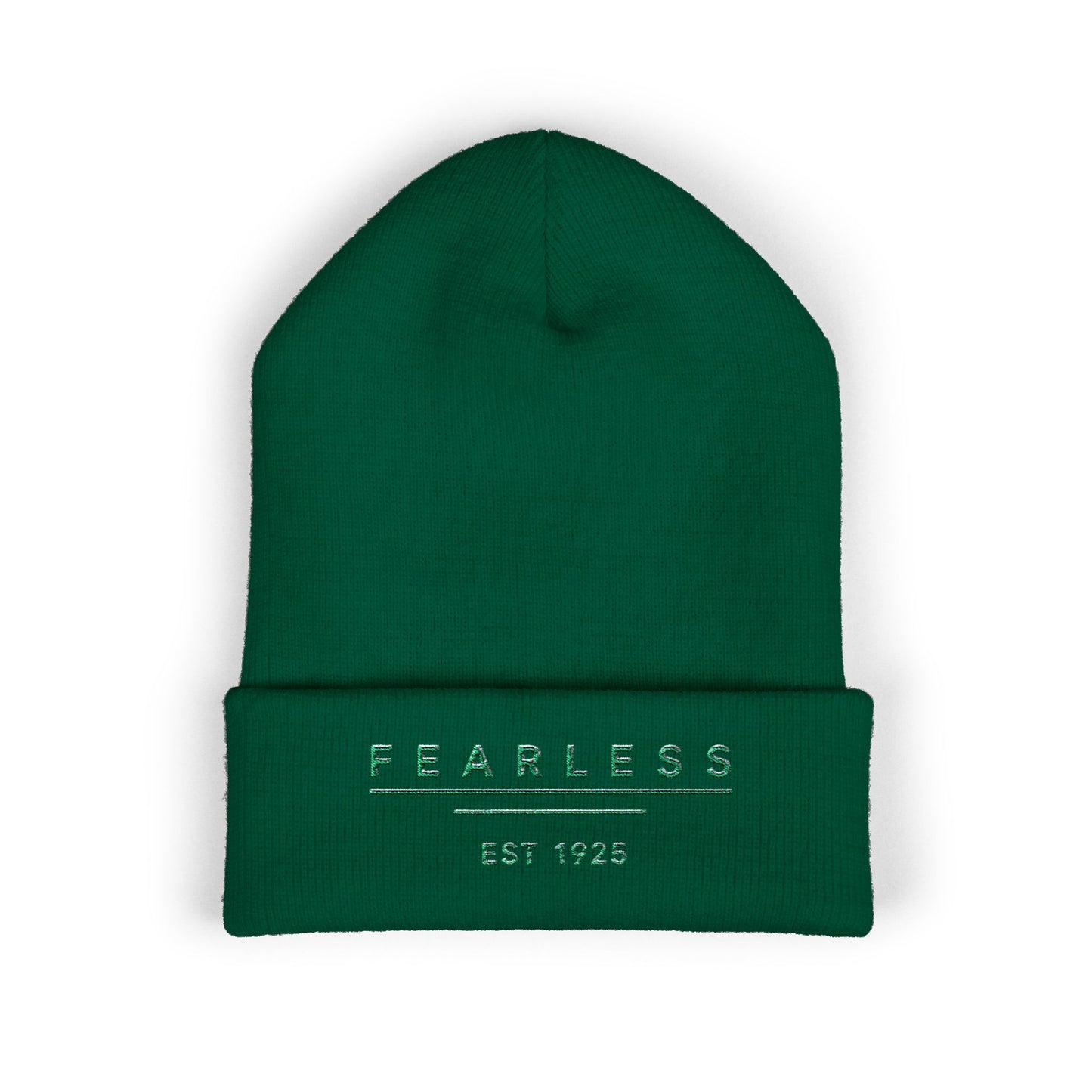 Fearless Embroidered Cuffed Beanie — Minimal Vintage 'EST 1925' Knit Hat