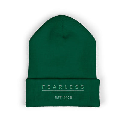 Fearless Embroidered Cuffed Beanie — Minimal Vintage 'EST 1925' Knit Hat
