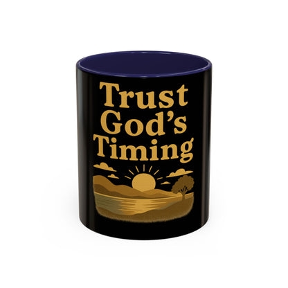 Trust God's Timing Christian Coffee Mug – Inspirational Accent Cup (11oz & 15oz), Faith-Based Gift for Coffee & Tea Lovers