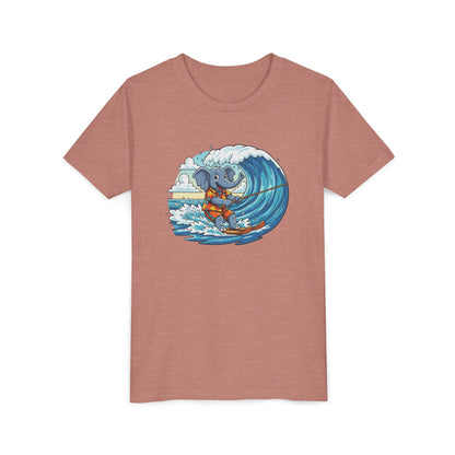 Youth Tee - Elephant Skiing Tee for Kids, Birthday Present, Animal Lovers Shirt, Playful Kids Shirt