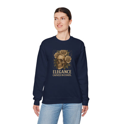 ELEGANCE CARVED IN CHAOS  Unisex Crewneck Sweatshirt – Heavy Blend Pullover for Casual Wear | Cozy Streetwear Gift for Her, Feminist Fashion Statement