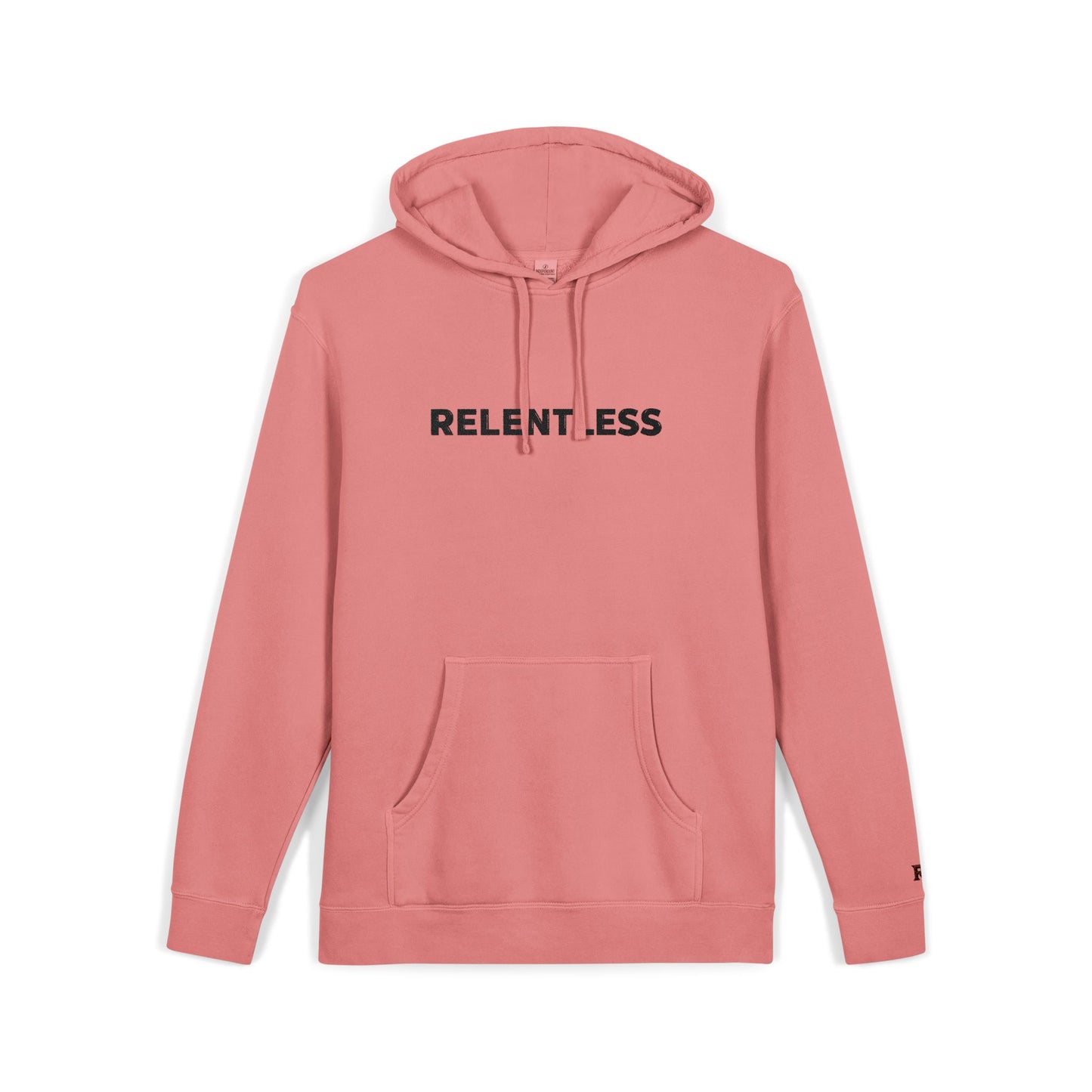 Relentless Hoodie — Embroidered Pigment-Dyed Olive Motivational Pullover