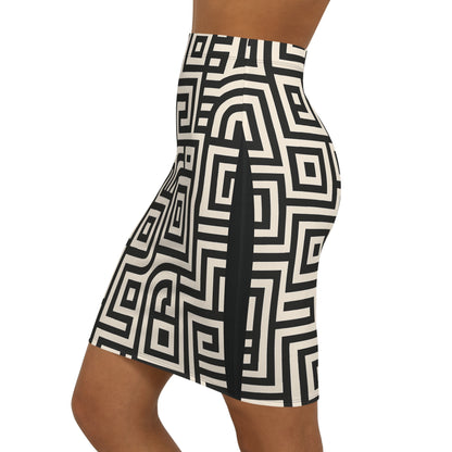 Chic Women’s Mid-Waist Pencil Skirt – Elegant Geometric Pattern, Trendy Workwear, Casual Fashion, Stylish Gift for Her