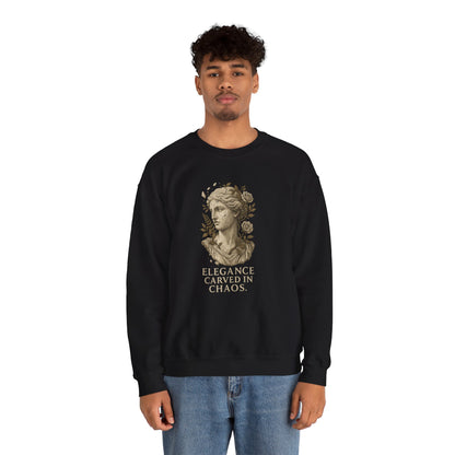 ELEGANCE CARVED IN CHAOS  Unisex Crewneck Sweatshirt – Heavy Blend Pullover for Casual Wear | Cozy Streetwear Gift for Her, Feminist Fashion Statement