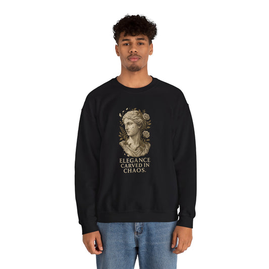ELEGANCE CARVED IN CHAOS  Unisex Crewneck Sweatshirt – Heavy Blend Pullover for Casual Wear | Cozy Streetwear Gift for Her, Feminist Fashion Statement