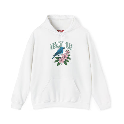 Seattle Bird & Floral Unisex Hoodie, Cozy Sweatshirt, Gift for Nature Lovers, Casual Wear, Travel Souvenir, Relaxed Style