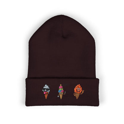 Ice Cream Cuffed Beanie with Fun Embroidery