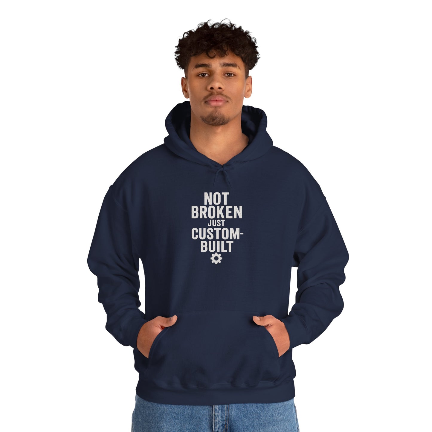 Not Broken Just Custom-Built | Unisex Graphic Hoodie – Garage Edition