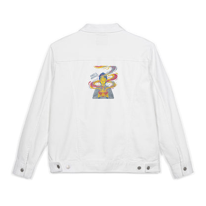 VIBES AND NOODLES Embroidered Unisex Denim Jacket | Trendy & Versatile Fashion Staple, Perfect for Casual Outings, Festivals, and Everyday Wear