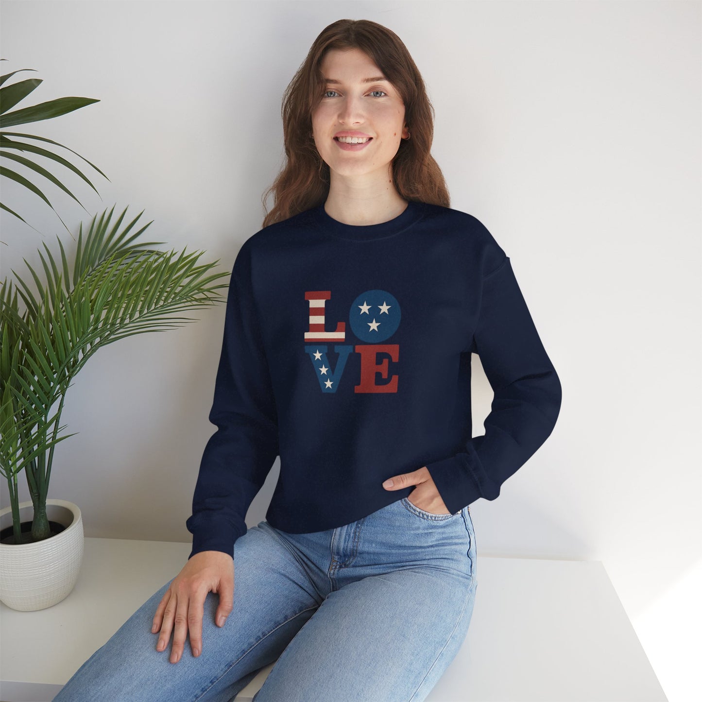 Patriotic Love Sweatshirt | Unisex Crewneck, Cozy Top for Celebrations, Gifts, Independence Day, Casual Style, Everyday Comfort