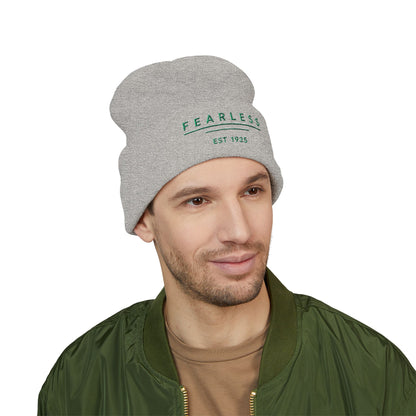 Fearless Embroidered Cuffed Beanie — Minimal Vintage 'EST 1925' Knit Hat