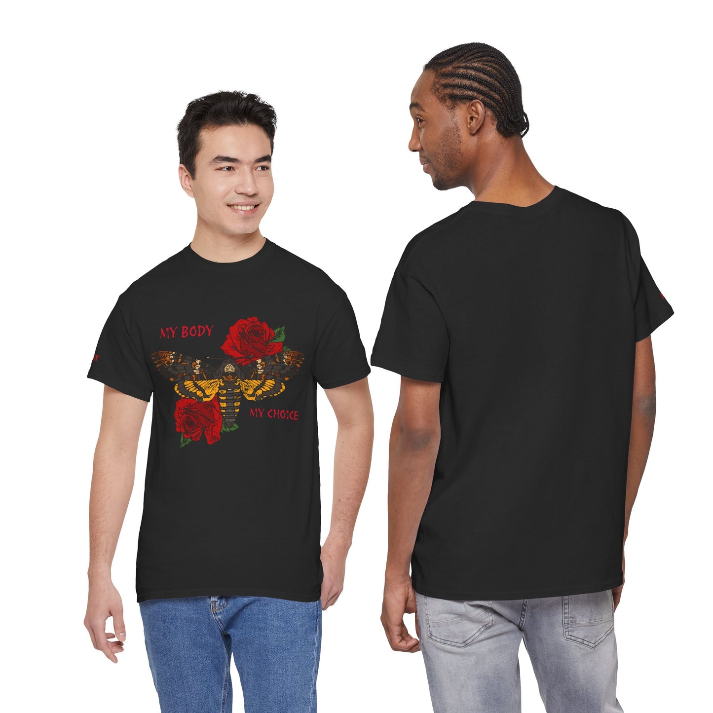 Your Body Your Choice Tee with Butterfly & Rose Design