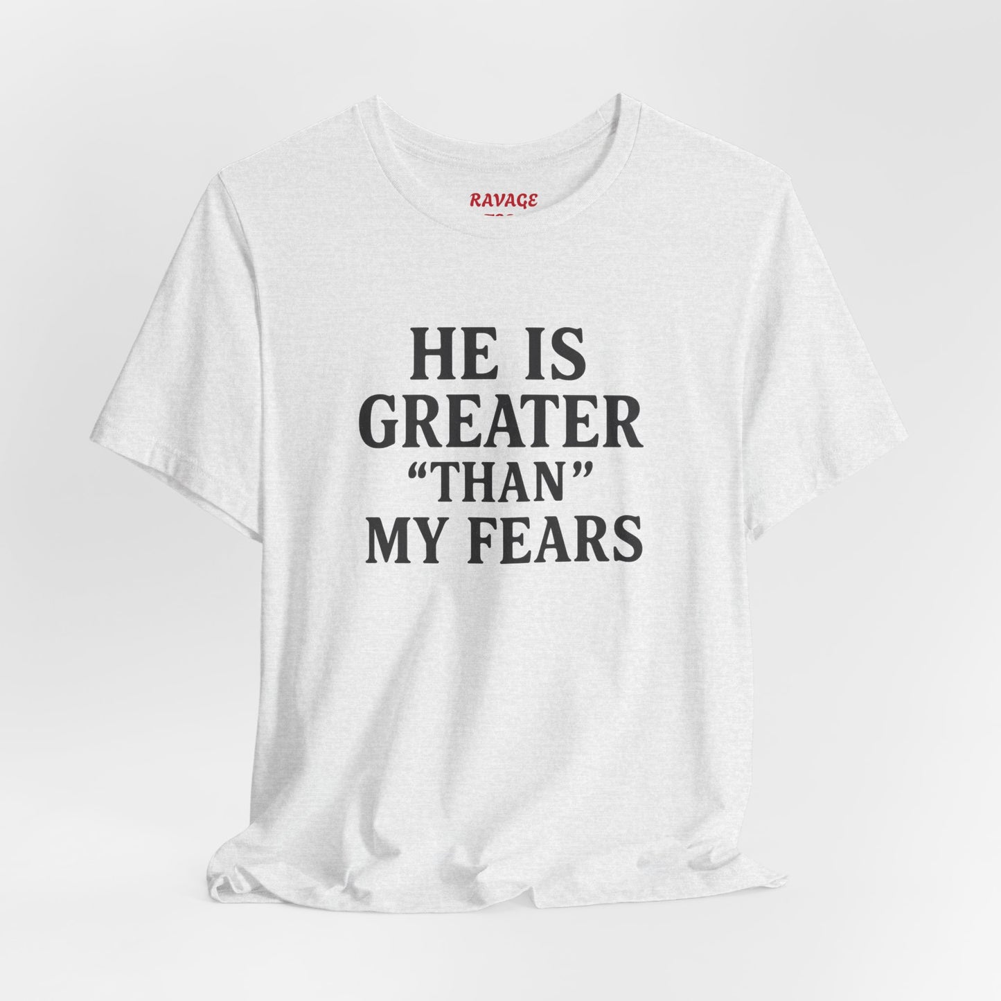 "He Is Greater Than My Fears" Christian Faith Cross T-Shirt