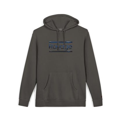 Embroided Ravage Distressed Logo Pigment-Dyed Hoodie — Black Vintage Wash