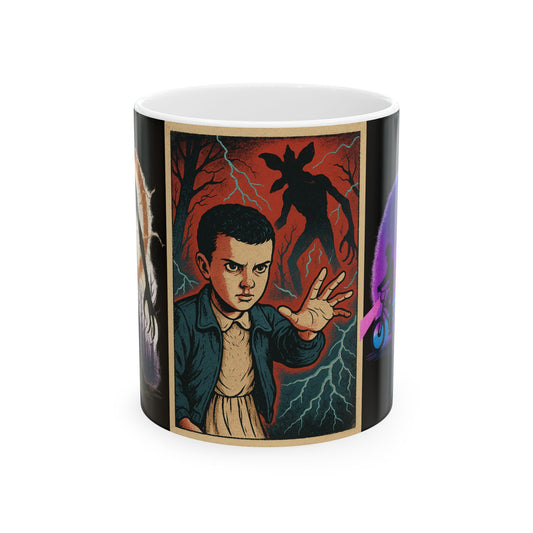Stranger Things Art Ceramic Mug, 11oz, 15oz Size, Unique Gift for Fans, Retro Coffee Cup, Halloween Decor, Home & Living