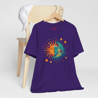 Sun & Moon Boho Graphic Tee — Celestial Retro Sunface T-Shirt