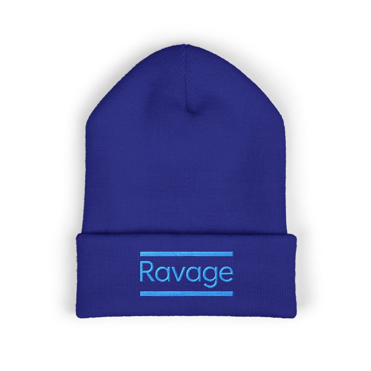 Ravage Embroidered Cuffed Beanie | Light Blue Logo Knit Hat