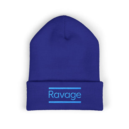 Ravage Embroidered Cuffed Beanie | Light Blue Logo Knit Hat