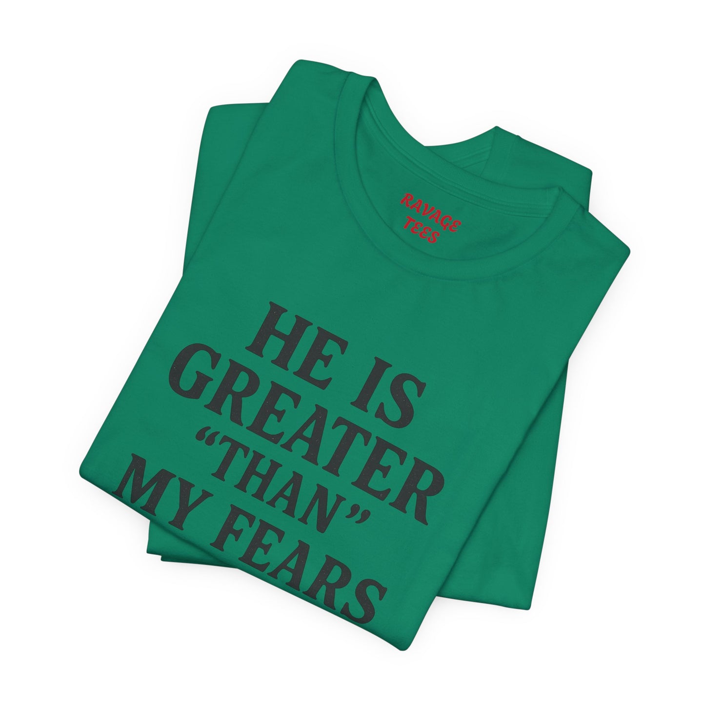 "He Is Greater Than My Fears" Christian Faith Cross T-Shirt