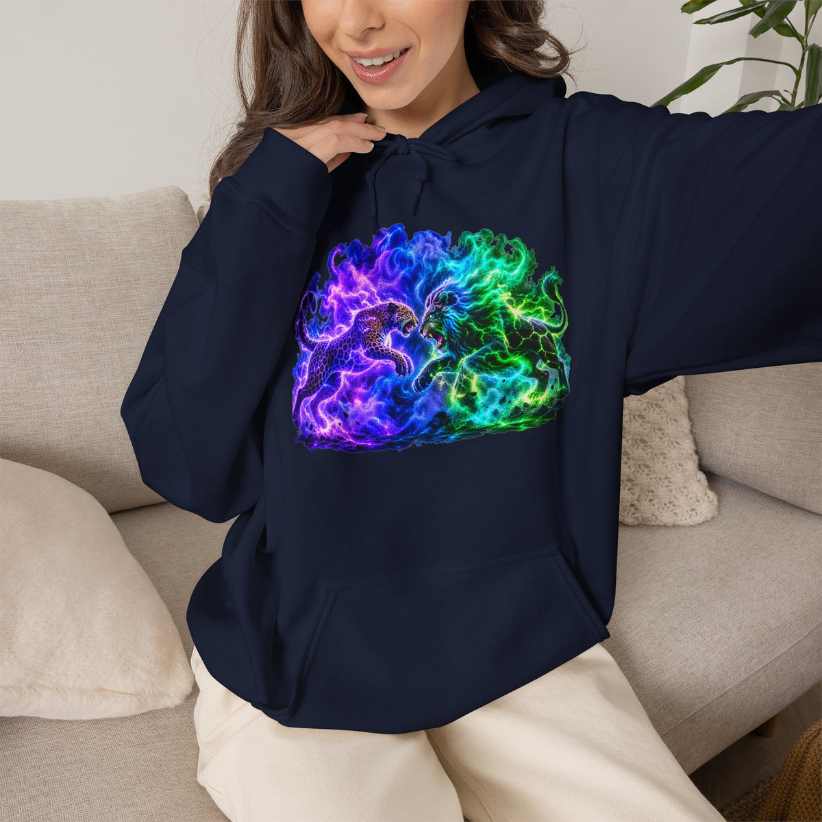 Neon Nebula Predator Clash Graphic Hoodie