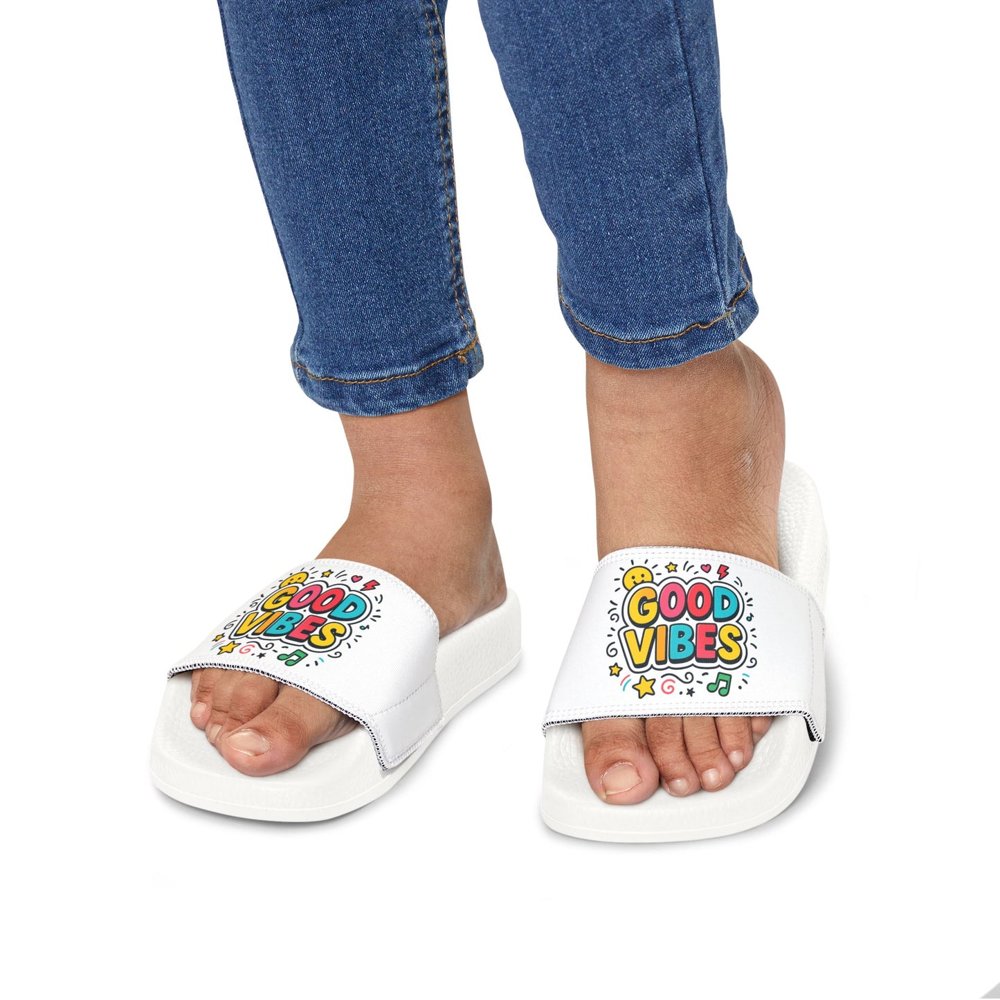 "Good Vibes" Removable-Strap Slide Sandals