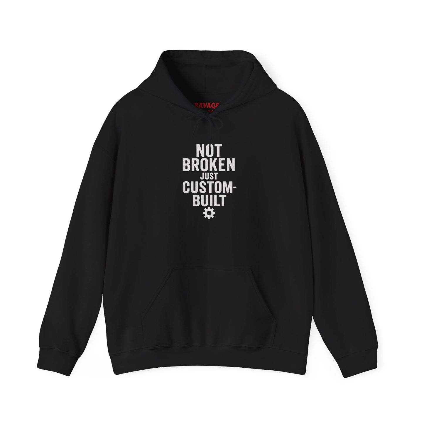 Not Broken Just Custom-Built | Unisex Graphic Hoodie – Garage Edition