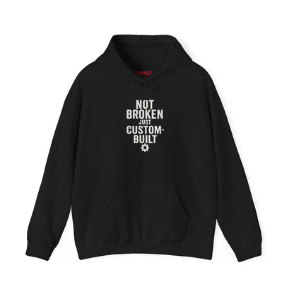 Not Broken Just Custom-Built | Unisex Graphic Hoodie – Garage Edition