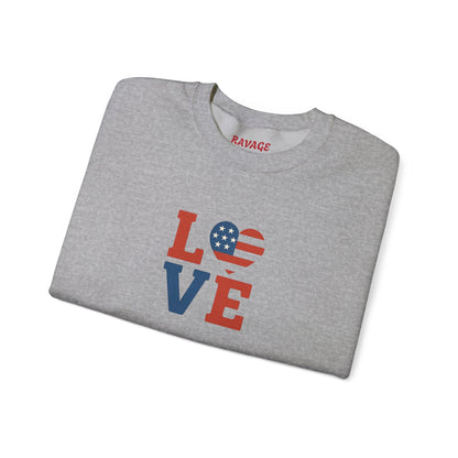 Patriotic Love Sweatshirt | Unisex Crewneck, Cozy Top for Celebrations, Gifts, Independence Day, Casual Style, Everyday Comfort