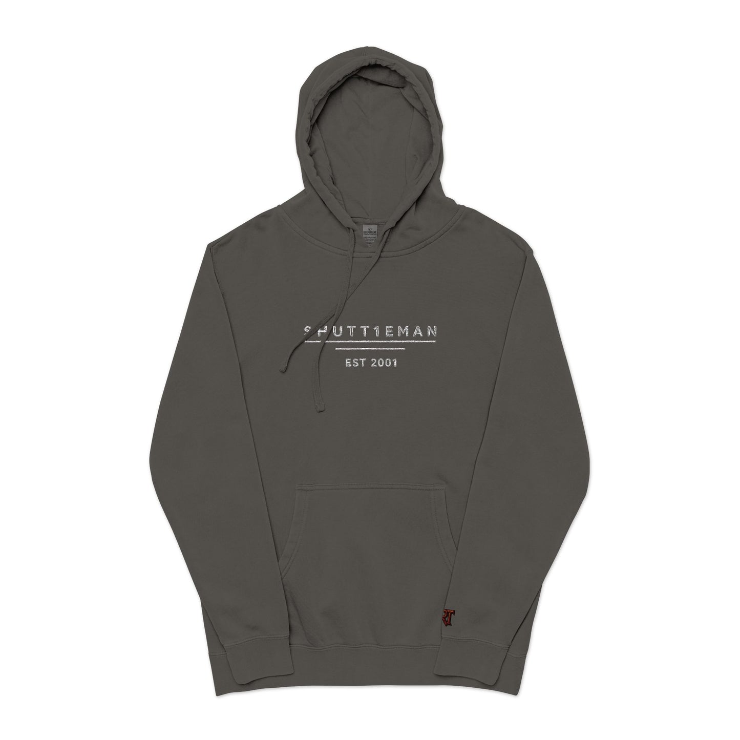 Shutt1eman Embroided Vintage Pigment Black-Dyed Hoodie