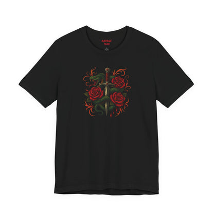 Edgy Rose Design Tee, Casual Wear, Gift for Music Lovers, Streetwear, Graphic Shirt, Vintage Style
