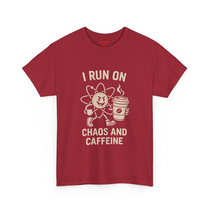 Coffee Lover's Unisex Tee - I Run on Chaos and Caffeine, Funny T-Shirt, Gift for Coffee Enthusiasts, Casual Wear, Relaxed Fit