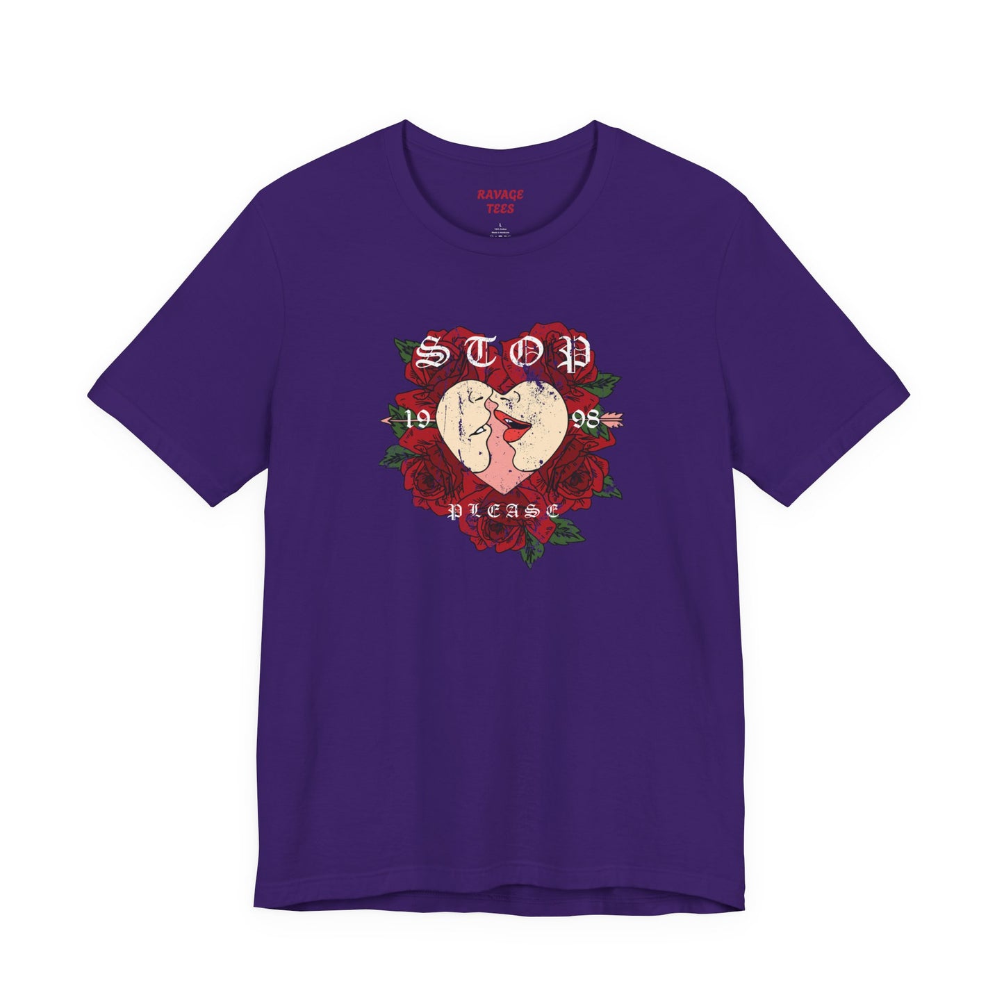 Romantic Graphic Tee, Stop Please Love Shirt, Unisex Kissing Tee, Floral Rose T-Shirt, Couple Gifts, Valentine's Apparel