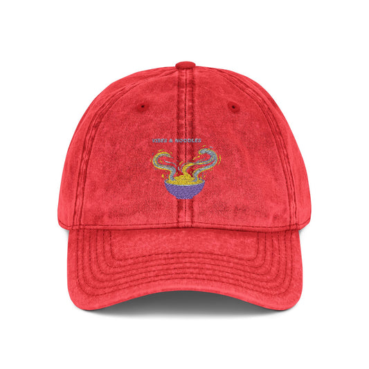 Vibes and Noodles Vintage Embroidered Cap – Casual Unisex Hat, Artistic Streetwear, Gift for Food Lovers