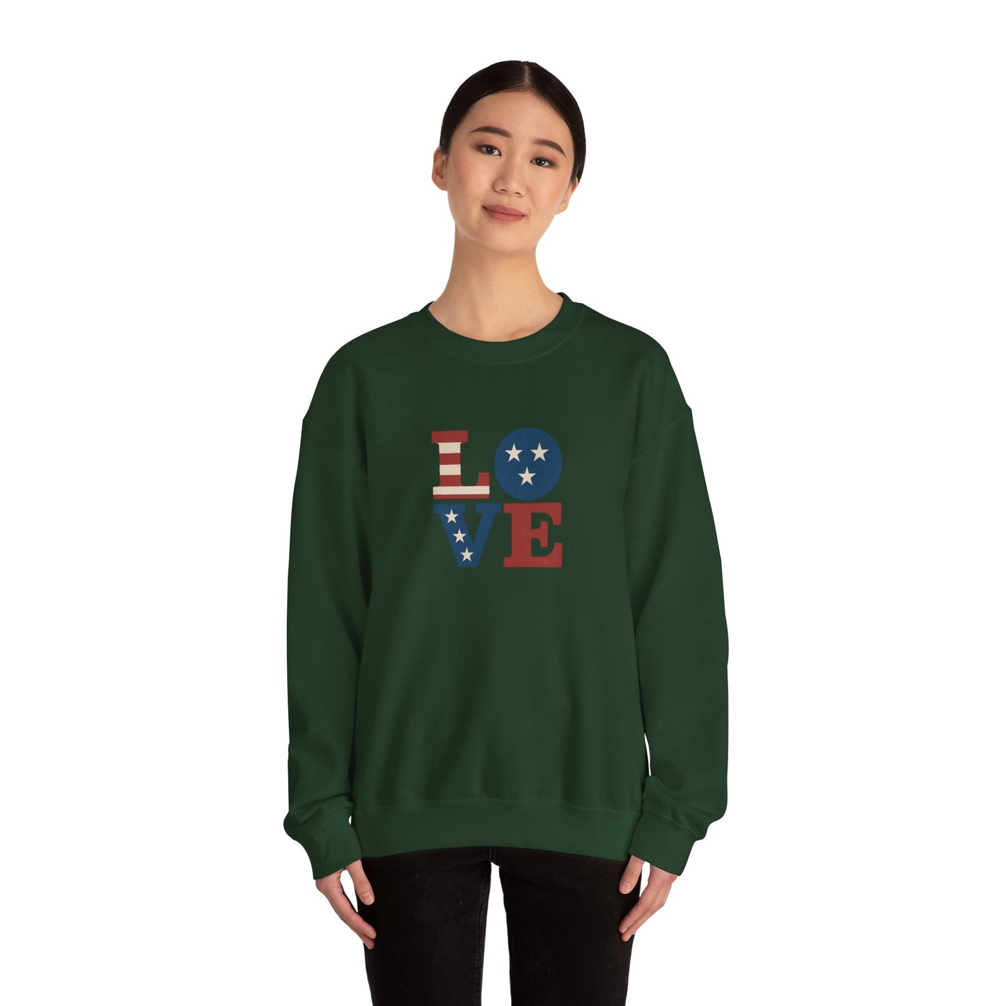 Patriotic Love Sweatshirt | Unisex Crewneck, Cozy Top for Celebrations, Gifts, Independence Day, Casual Style, Everyday Comfort