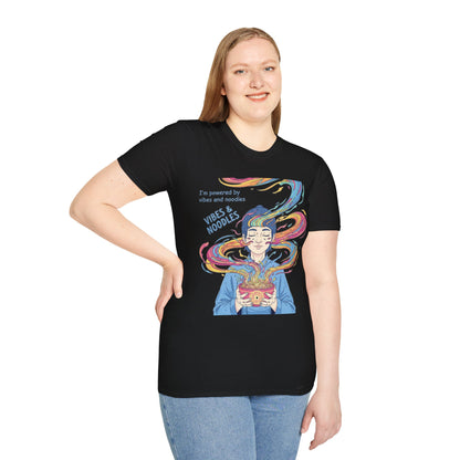 Vibes and Noodles Graphic Tee – Unisex Softstyle T-Shirt, Fun Quirky Apparel, Gift for Food Lovers, Casual Everyday Wear