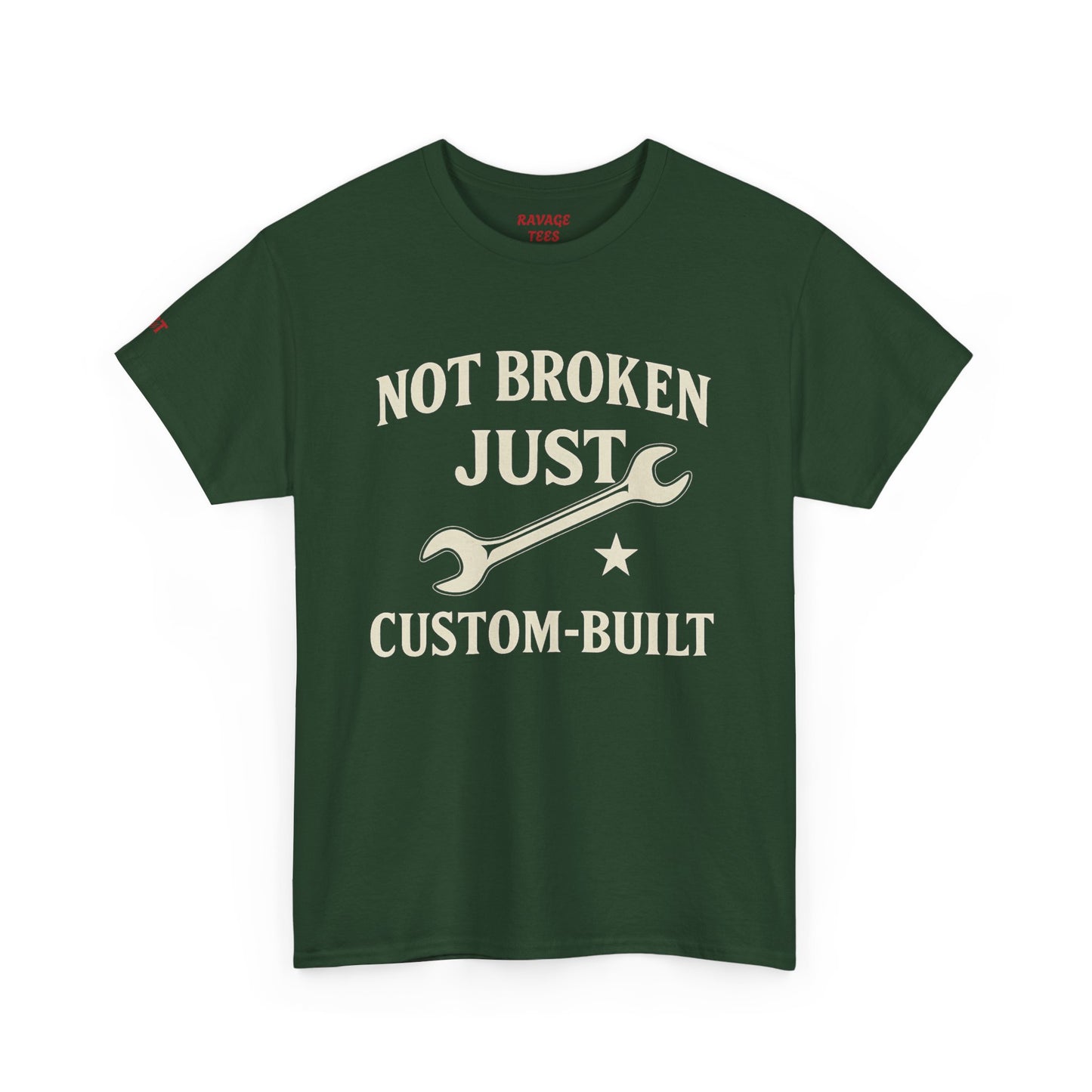 Not Broken Just Custom-Built Unisex Tee – Funny Mechanic T-Shirt, DIY Enthusiast Gift, Casual Workwear Shirt