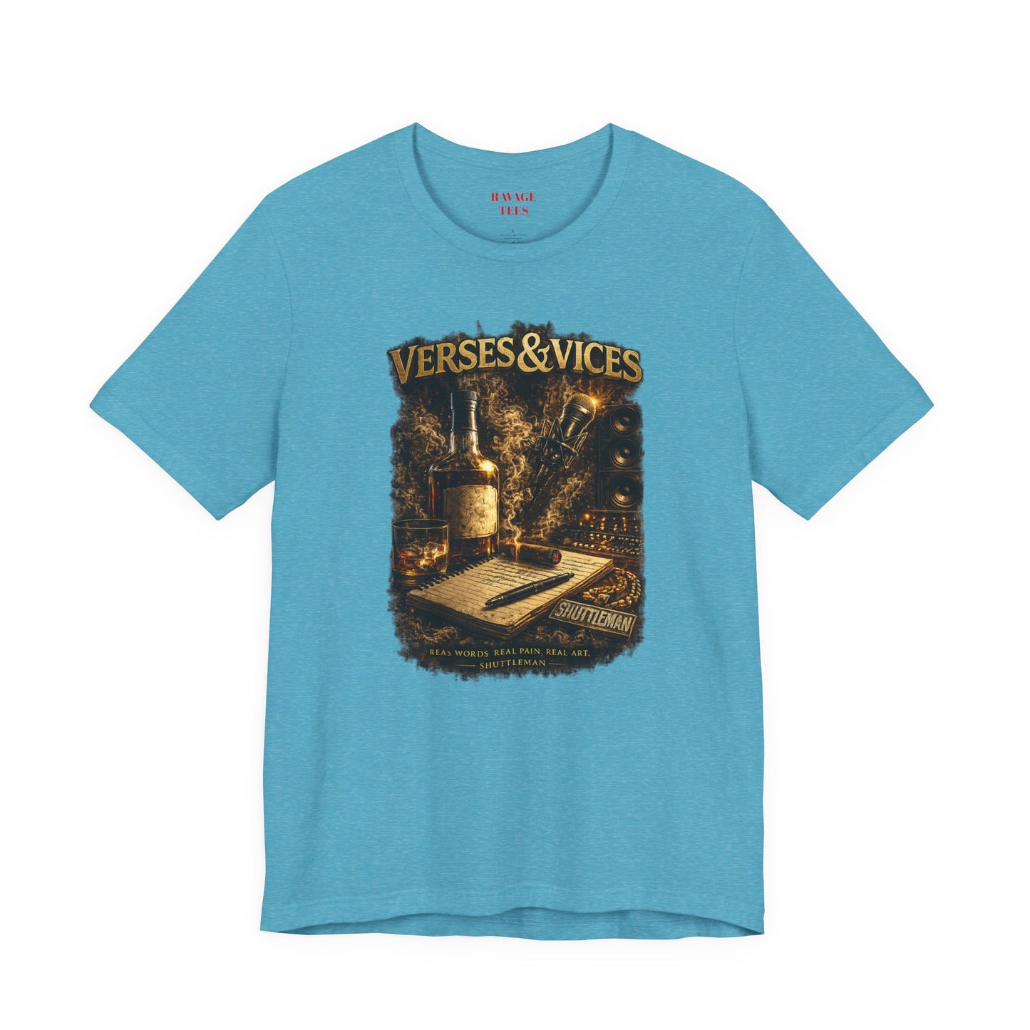 Verses & Vices Tee — Vintage Whiskey & Notebook Graphic T-Shirt