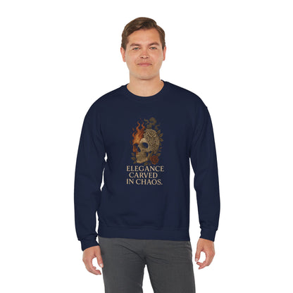 ELEGANCE CARVED IN CHAOS  Unisex Crewneck Sweatshirt – Heavy Blend Pullover for Casual Wear | Cozy Streetwear Gift for Her, Feminist Fashion Statement