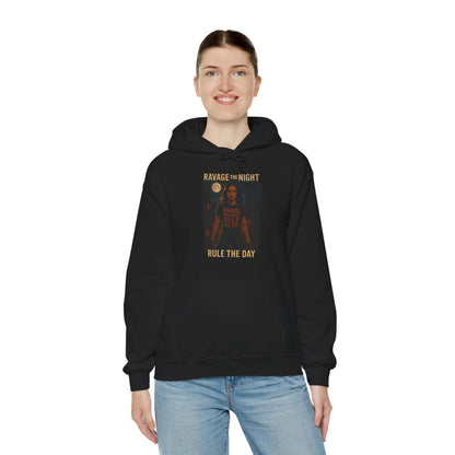 RAVAGE THE NIGHT RULE THE DAY Hoodie – Urban Adventure Graphic Sweatshirt, Cool Unisex Streetwear, Casual Wear, Unique Gifthion