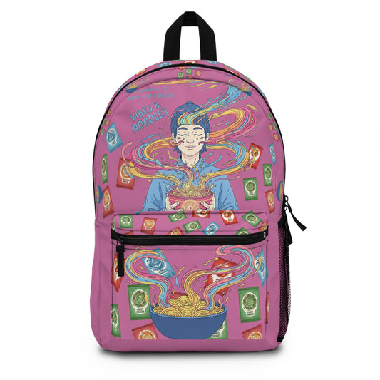 Vibes and Noodles Backpack – Vibrant Foodie Design, Unisex School Bag, Fun Gift for Students & Food Lovers, Everyday Casual Use