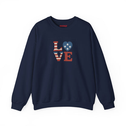 Patriotic Love Sweatshirt | Unisex Crewneck, Cozy Top for Celebrations, Gifts, Independence Day, Casual Style, Everyday Comfort