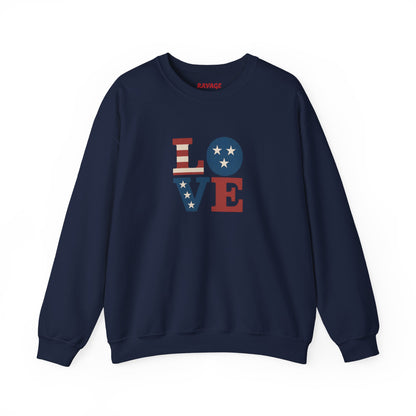 Patriotic Love Sweatshirt | Unisex Crewneck, Cozy Top for Celebrations, Gifts, Independence Day, Casual Style, Everyday Comfort