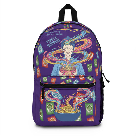 Vibes and Noodles Backpack – Vibrant Foodie Design, Unisex School Bag, Fun Gift for Students & Food Lovers, Everyday Casual Use