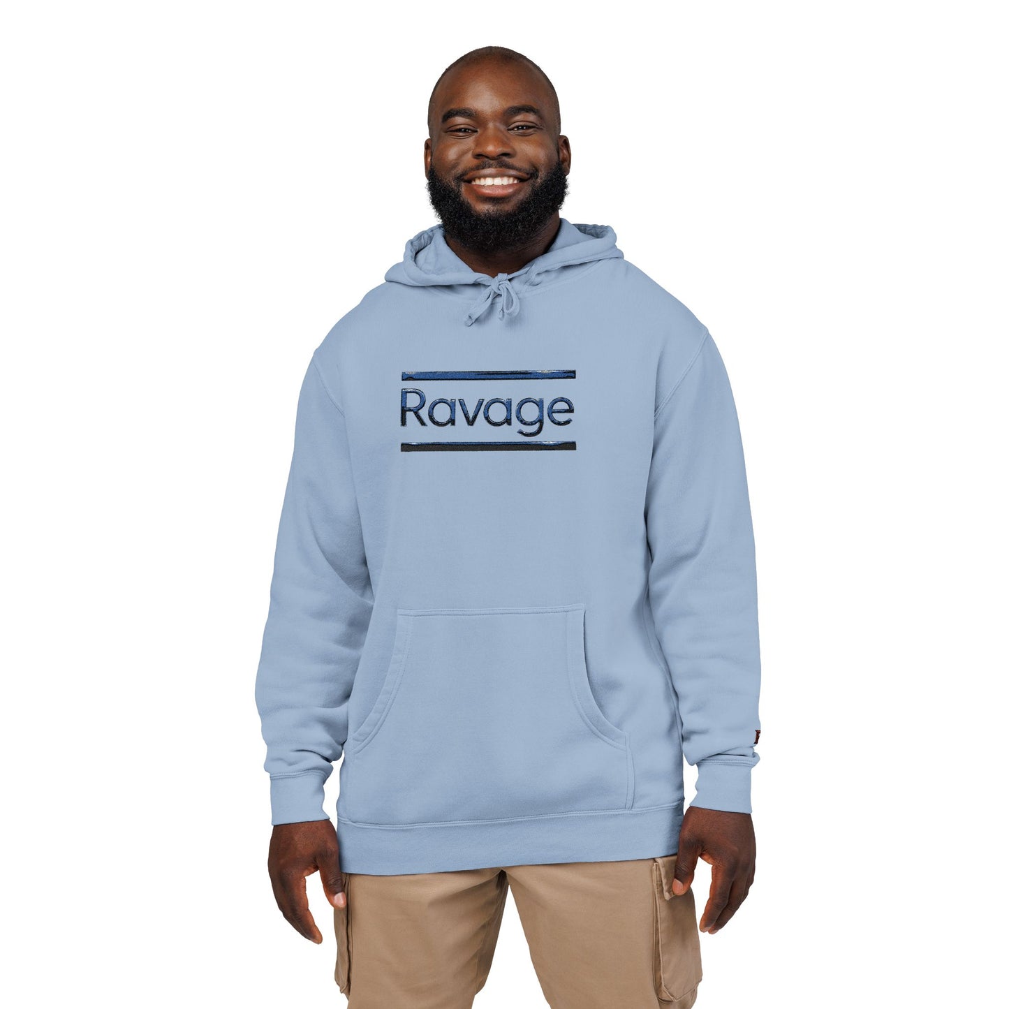 Embroided Ravage Distressed Logo Pigment-Dyed Hoodie — Black Vintage Wash