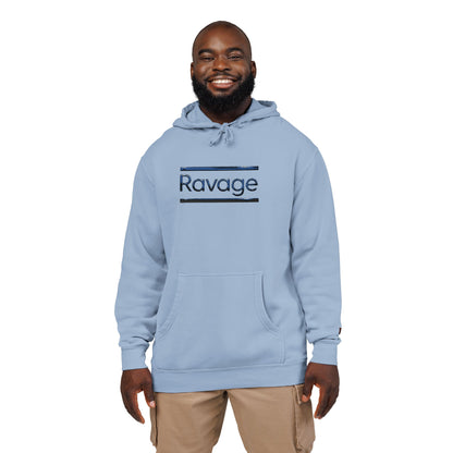 Embroided Ravage Distressed Logo Pigment-Dyed Hoodie — Black Vintage Wash