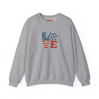 Patriotic Love Sweatshirt | Unisex Crewneck, Cozy Top for Celebrations, Gifts, Independence Day, Casual Style, Everyday Comfort