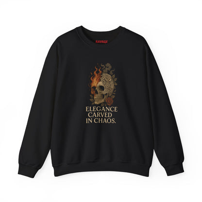 ELEGANCE CARVED IN CHAOS  Unisex Crewneck Sweatshirt – Heavy Blend Pullover for Casual Wear | Cozy Streetwear Gift for Her, Feminist Fashion Statement