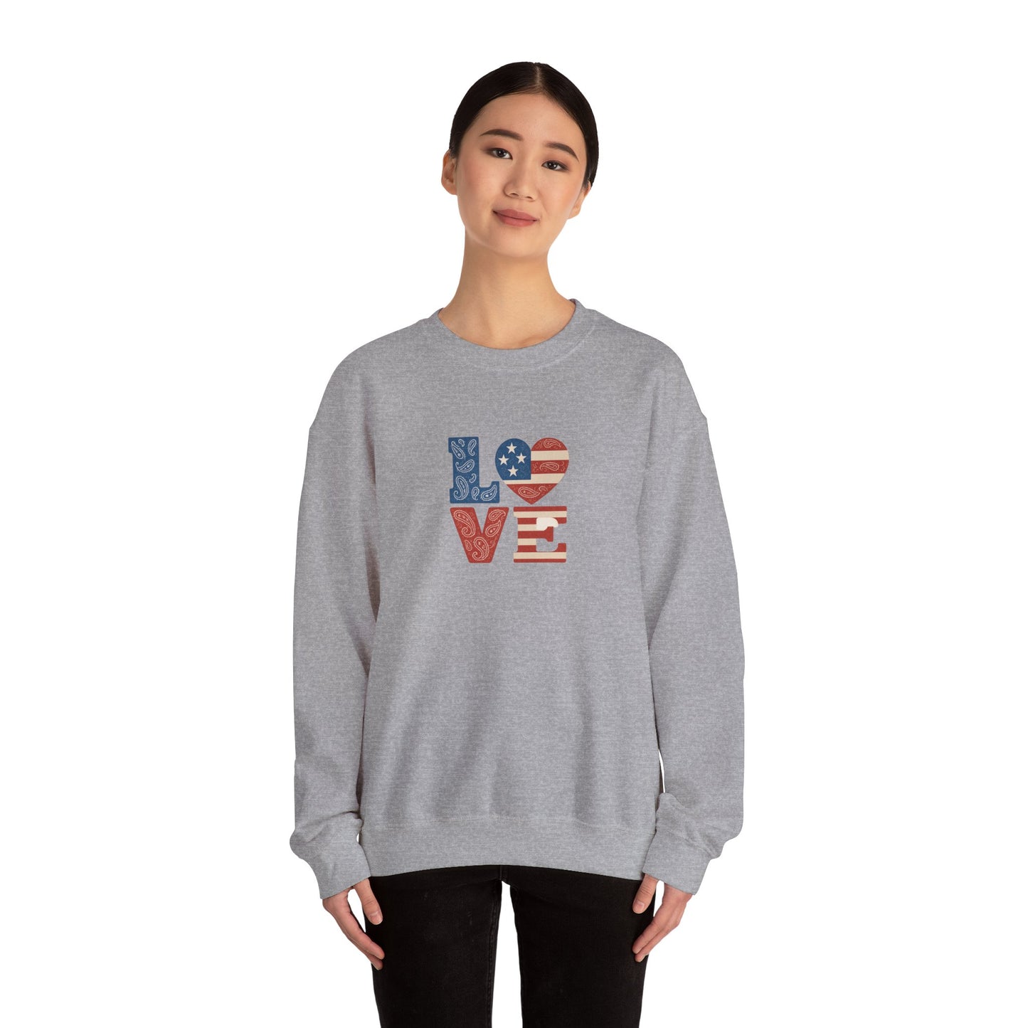 Patriotic Love Sweatshirt | Unisex Crewneck, Cozy Top for Celebrations, Gifts, Independence Day, Casual Style, Everyday Comfort