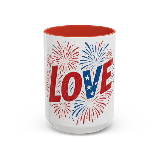Patriotic Love Coffee Mug for Independence Day, Love Mug, Fireworks Gift, Holiday Drinkware, Celebration Cup